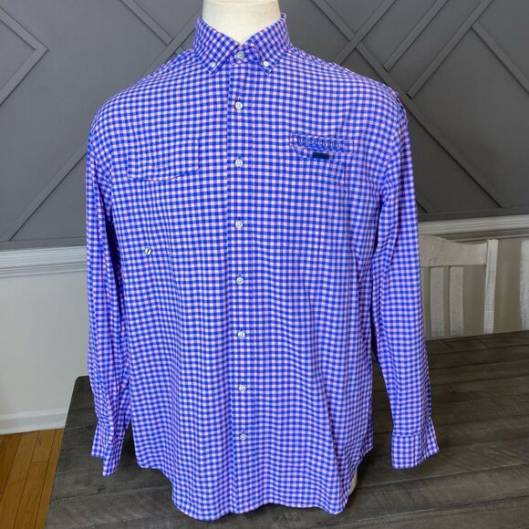 Vineyard Vines Harbor Shirt Blue Pink Check Vented Button Front Men's XL - Picture 2 of 9